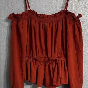 Poema Brown Ruffled Blouse with Smocked Details